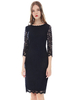 Robes moulantes demi-manches col bijou dentelle polyester robe ajustée robe fourreau robe crayon noire