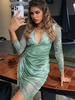 Robes Moulantes en Plis en Mousselines Courtes Femme Imprimés à Col Décolleté en V avec Manches Longues Coupe Cintré avec Fente Bicolores Robes Sexy