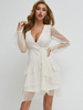 Robes moulantes femme abricot clair manches longues bohème col en v robe mi-longue robe fourreau