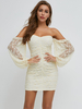 Robes Moulantes Femme Ecru Blanc Sans Bretelles Bohème Manches Longues Robe Crayon Street Wear