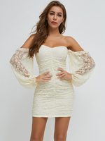 Robes Moulantes Femme Ecru Blanc Sans Bretelles Bohème Manches Longues Robe Crayon Street Wear
