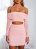 Robes Moulantes Femme en Plis en Paillettes Taille Haute Transparentes avec Manches Longues avec Epaule Dénudées à Col Décolleté Unicolore Robes Courtes Moulantes