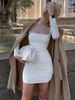 Robes Moulantes Femmes à Col Carré avec Manches Longues Coupe Cintrée Unicolore Sexy