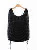 Robes Moulantes Femmes à Col V avec Manches Longues Transparentes en Dentelles Coucu en Velours Courtes à Lacets Unicolore