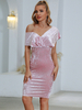 Robes Moulantes Femmes Courte en Velours à Col V avec Epaules Nues Coupe Cintrée unicolore sexy