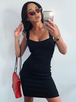 Robes Moulantes Femmes Courtes à Col Décolletés en V sans Manches Coupe Cintrée Unicolore Sexy