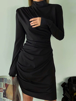 Robes Moulantes Femmes Courtes à Col Montant avec Manches Longues Coupe Cintrée Unicolore