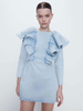 Robes Moulantes Femmes Courtes à Col Rond avec Manches Longues Coupe Cintrée avec Volants à Zip Unicolore
