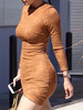 Robes Moulantes Femmes Courtes à Col Rond avec Manches Longues Coupe Cintrée Unicolore Robes de Clubs Sexy