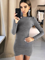 Robes Moulantes Femmes Courtes à Col Rond avec Manches Longues Coupe Cintrée unicolore Sexy