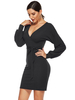 Robes Moulantes Femmes Courtes avec Manches Longues Amples à Col Décolleté en Coupe Cintrée à Lacets Unicolore Sexy