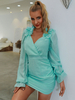 Robes Moulantes Femmes Courtes avec Manches Longues Amples à Col V Coupe Cintrée Décors avec Volants Unicolore