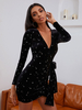 Robes Moulantes Femmes Courtes en Paillettes Imprimés à Col Décolleté en V avec Manches Longues Coupe Cintrée à Lacets Bicolores