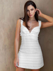 Robes Moulantes Femmes Courtes en Tressages à Col V avec Bretelles sans Manches Coupe Cintrée Unicolore Sexy