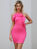 Robes Moulantes Femmes Courtes sans Manches avec Bretelle à Col Décolleté Volants Coupe Cintrée avec Dos Nu Unicolore Sexy