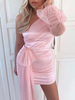 Robes Moulantes Femmes en Dentelles Courtes avec Manches Longues Amples Transparentes avec Epaules Nues Coupe Cintrée à Lacets Unicolore Sexy