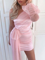 Robes Moulantes Femmes en Dentelles Courtes avec Manches Longues Amples Transparentes avec Epaules Nues Coupe Cintrée à Lacets Unicolore Sexy