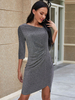 Robes Moulantes Femmes en Dentelles Mi-longues avec Manches Longues à Col V Coupe Cintrée Unicolore Sexy