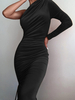 Robes Moulantes Femmes en Velours avec Epaules Nues avec Manches Longues Coupe Cintrée à Lacets Unicolore Sexy
