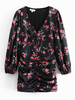 Robes Moulantes Femmes Imprimés Les Fleurs à Col V à Lacets avec Manches Longues Amples Bicolores