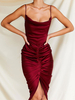 Robes Moulantes Femmes Longues en Soie Synthétique avec Bretelles à Col Décolleté en V sans Manches Coupe Cintrée Unicolore Sexy
