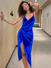Robes Moulantes Femmes Longues en Velours à Col V Fente Latérale sans Manches Coupe Cintrée Unicolore
