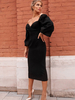 Robes Moulantes Femmes Mi-longues avec Manches Longues Amples avec Epaules Dénudées Coupe Cintrée Unicolore Sexy