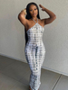 Robes Moulantes Gris Clair Imprimé Sans Manches Tuyauterie Décontractée Halter Dos Nu Robe Slim Fit Robe Fourreau