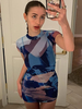 Robes moulantes Imprimé Bleu Jewel Neck Split Front Stretch Casual Manches Courtes Robe Crayon