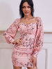 Robes moulantes imprimé fleuri rose col carré manches longues robe mi-longue classique robe fourreau