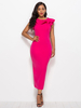 Robes Moulantes Longues Femmes Sexy avec Manches Courtes Volantes Coupe Cintrée Unicolore Robes Etés Sexy