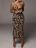 Robes moulantes léopard guépard Imprimer Robe fourreau sexy dos nu sans manches