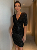 Robes moulantes Manches courtes Col en V Paillettes Robe fourreau sexy