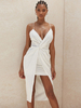 Robes Moulantes Mi-longues avec Bretelles à Col Décolleté en V Coupe Cintrée Unicolore Sexy