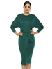 Robes Moulantes Mi-longues Femmes à Col Décolleté Rond avec Manches Longues Coupe Cintrée à Lacets Unicolore