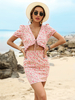 Robes moulantes Motif imprimé floral rose à manches courtes Robe fourreau sexy à col en V