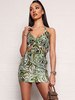 Robes moulantes motif imprimé licou vert découpé robe crayon sexy extensible sans manches