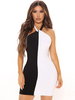 Robes moulantes noir bicolore sans manches plissée sexy licou robe fourreau irrégulière