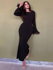 Robes moulantes noir bijou cou plumes décontracté manches longues robe crayon