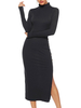 Robes moulantes Noir Col haut Casual Robe crayon à manches longues
