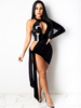 Robes Moulantes Noir Col Montant Une Épaule À Manches Longues Découpées Sexy Col Montant Dos Nu Robe Slim Fit Robe Fourreau