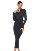 Robes moulantes noir manches longues fermeture éclair décontracté col montant asymétrique longue robe fourreau robe crayon