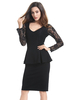 Robes moulantes noires manches longues boutons sexy col en V robe fourreau en polyester robe crayon