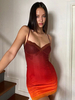 Robes moulantes Ombre Orange Bretelles Cou Épaule Ouverte Sexy Robe Crayon Sans Manches