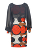 Robes moulantes orange motif imprimé col bijou manches longues robe crayon en mousseline de soie polyester