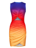 Robes moulantes Orange Ombre sans manches fendue sur le devant décontracté col bijou asymétrique robe mi-longue robe fourreau