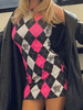 Robes moulantes Plaid Rose Jewel Neck Robe crayon classique sans manches