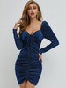 Robes moulantes pour femmes bleu profond col carré bohème manches longues robe crayon
