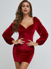 Robes moulantes pour femmes bordeaux manches longues bohème col carré robe fourreau sexy