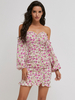 Robes moulantes pour femmes imprimé floral rose sans bretelles bohème manches longues robe crayon
